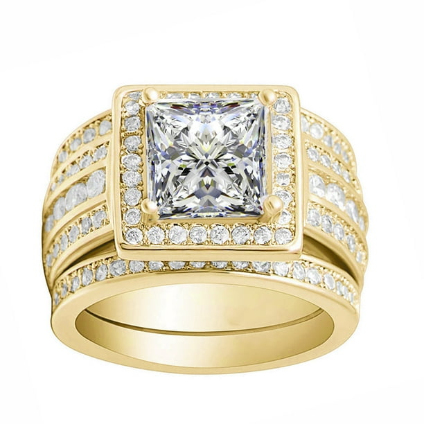 Ginger Lyne Collection Leah II 3 Ring Bridal Engagement and Wedding Band Ring Set